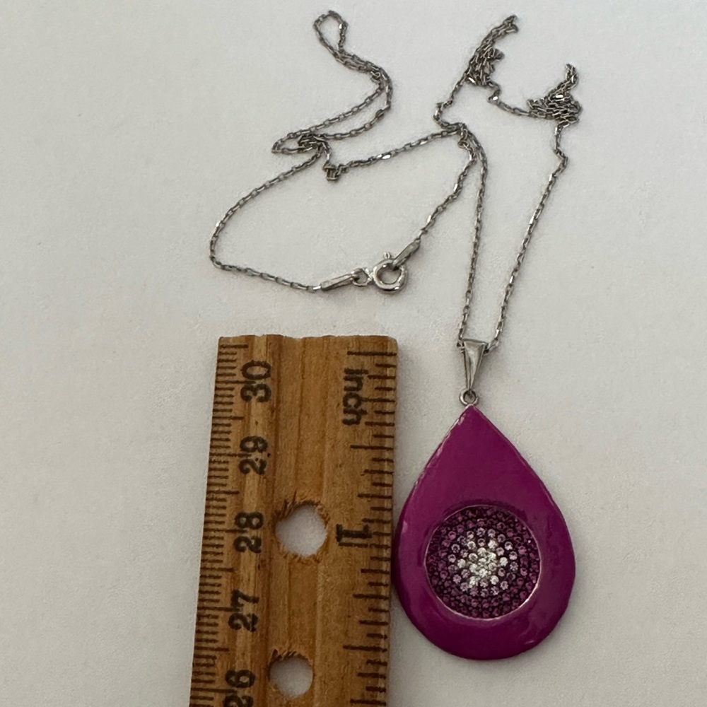 🧿925 Silver evil eye cz stones handmade purple enamel necklace - Picture 6 of 6